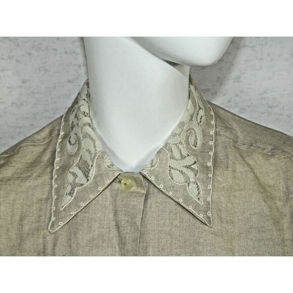 Bellows Brut Le Garage Blouse Vintage Beige‎ Linen Lace Paris France Medium - Picture 4 of 9